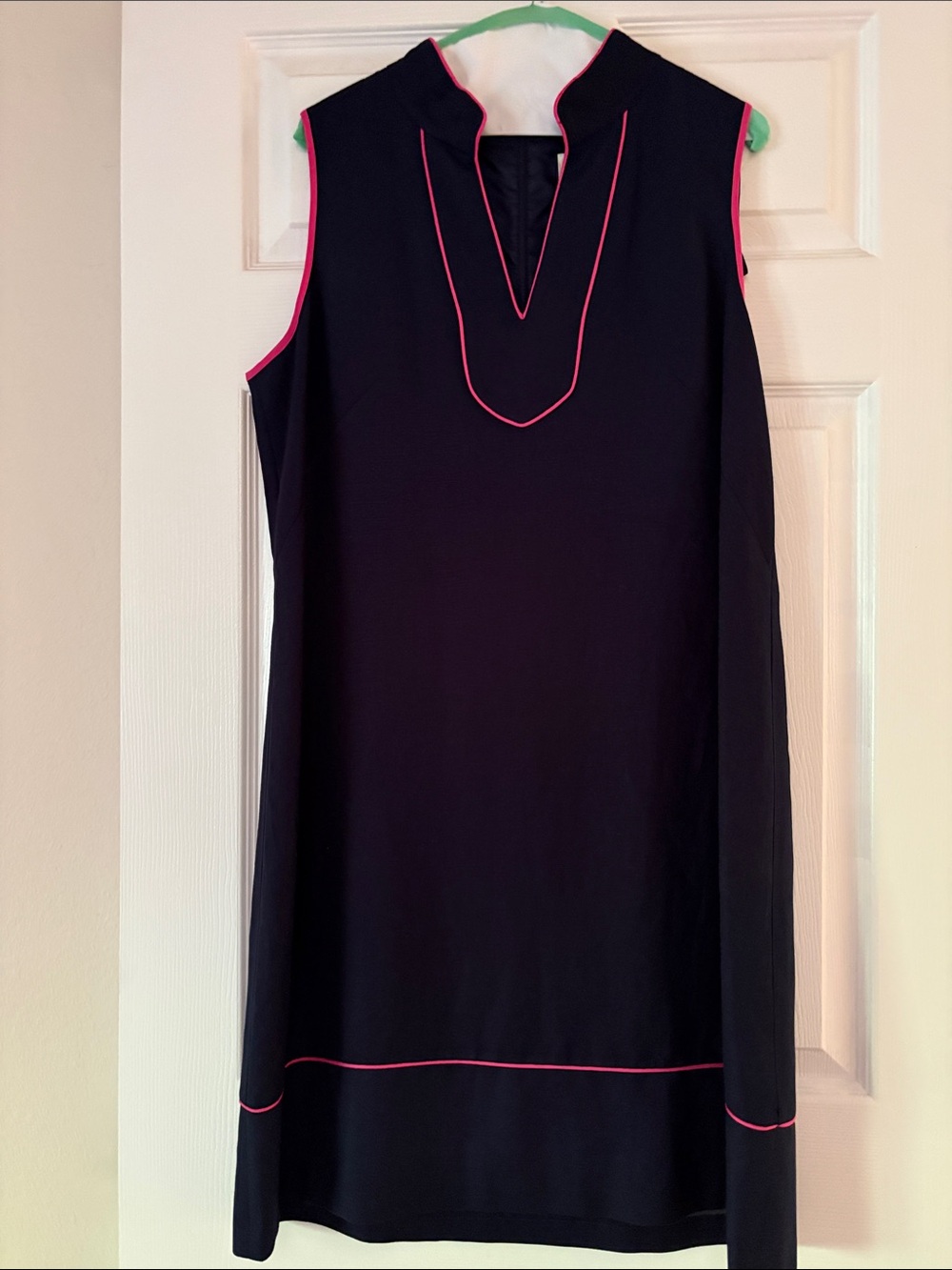 Eliza J Black Sleeveless Shift Dress with Neon Pink Trim